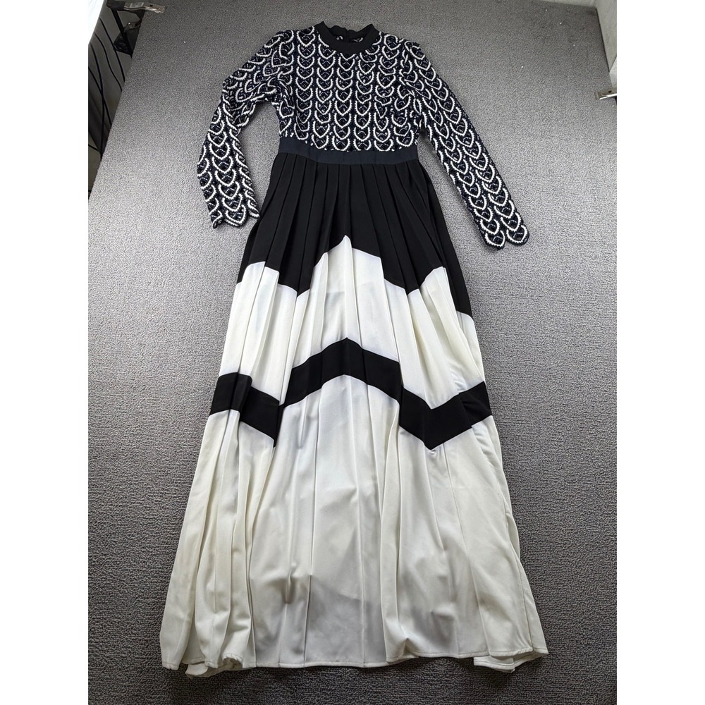 Self-Portrait Maxi Dress Women S Multicolor Monochrome Zig-Zag Panel Lace Runway